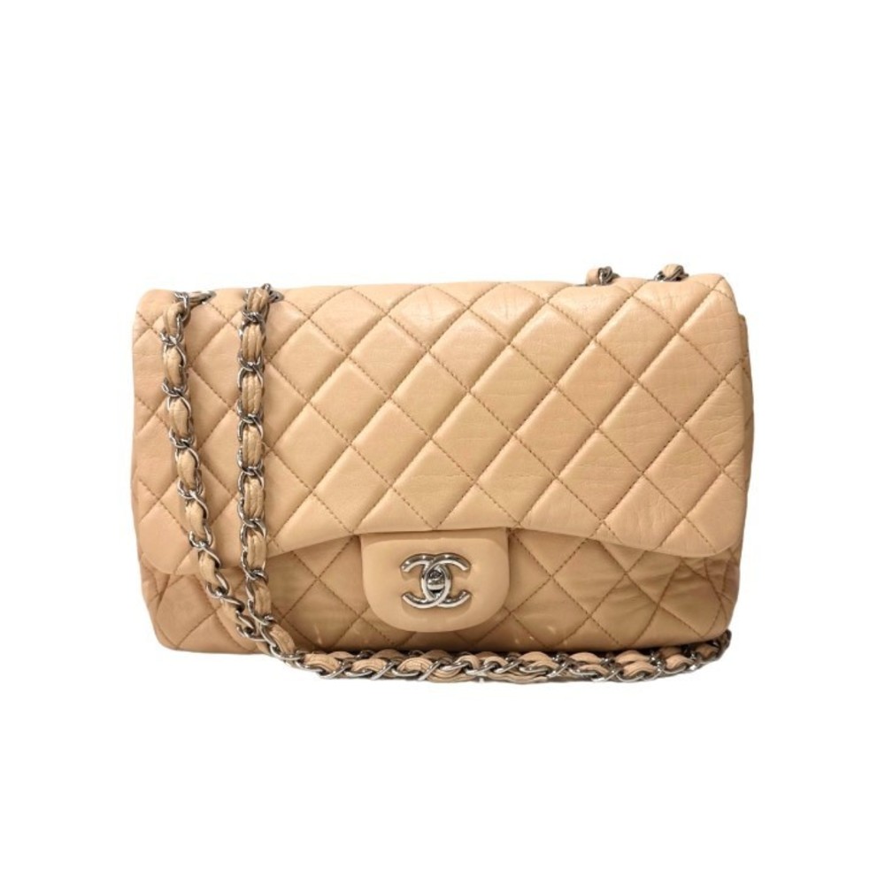 Chanel Big Matelasse Shoulder Bag Lambskin Pink Beige